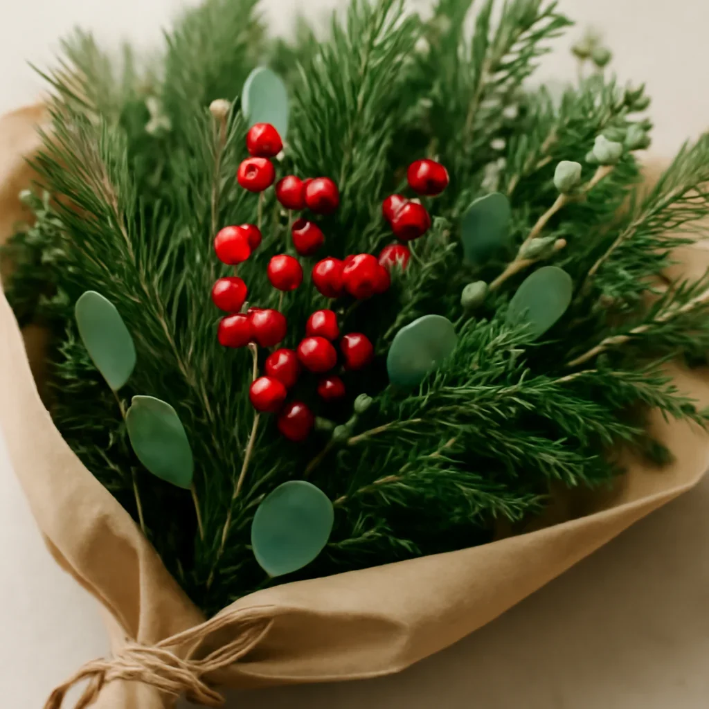 Close-up floral detail supporting christmas wreath workshop: what to expect