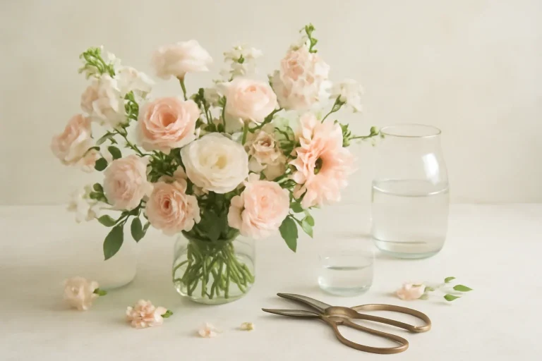 Editorial floral still life for how to make cut flowers last longer at home