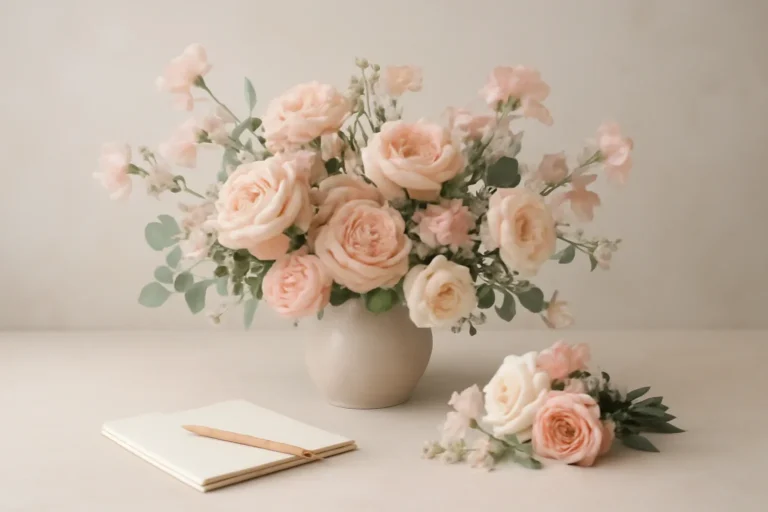 Editorial floral still life for how to set a realistic wedding flower budget