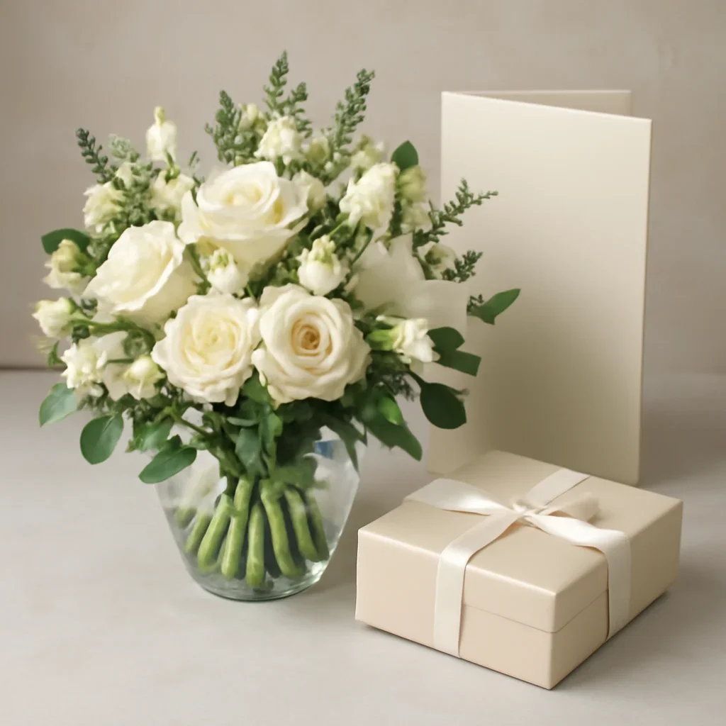Refined bouquet and packaging detail for sympathy tribute case studies