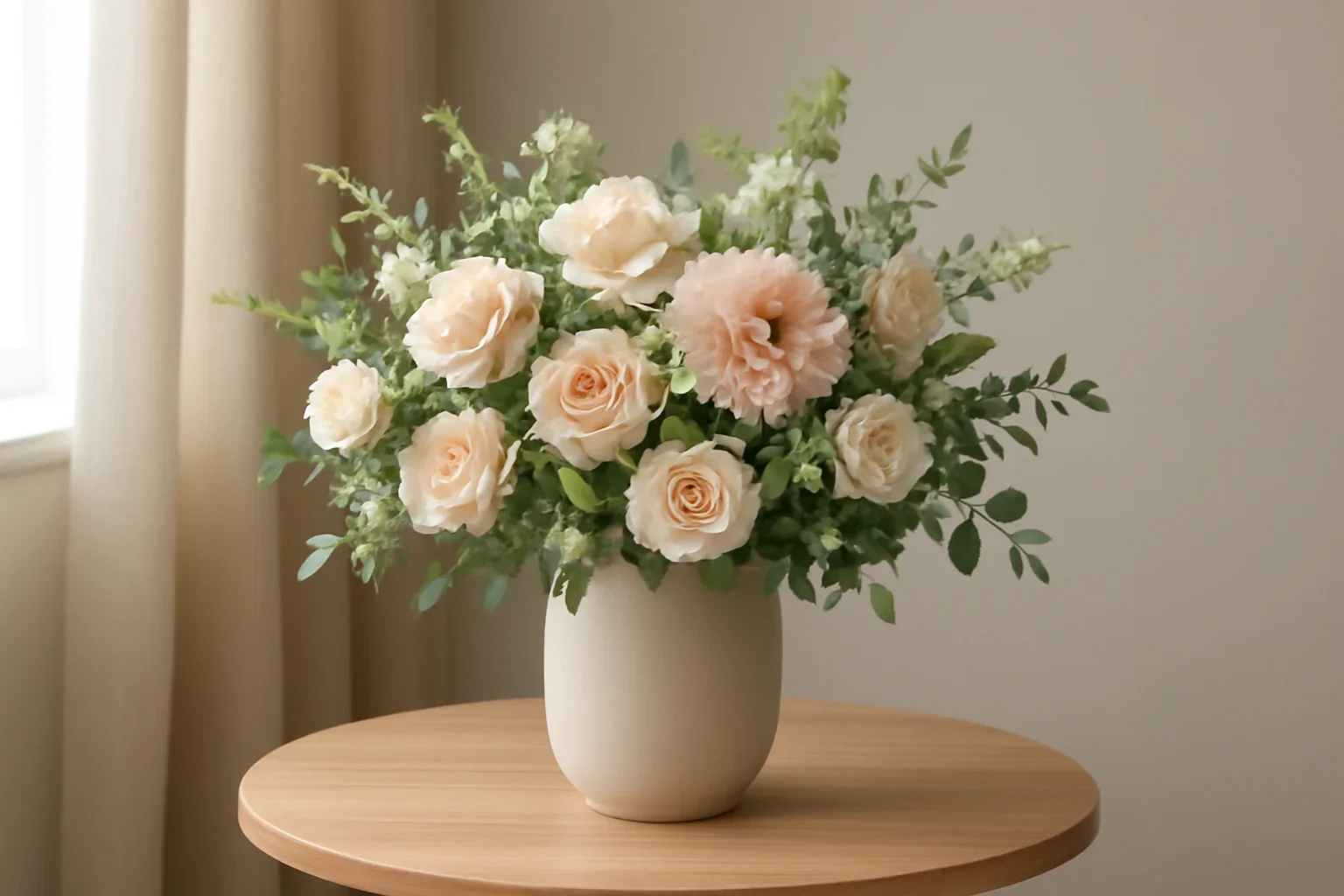 Weekly flower arrangement styled for a home or reception space