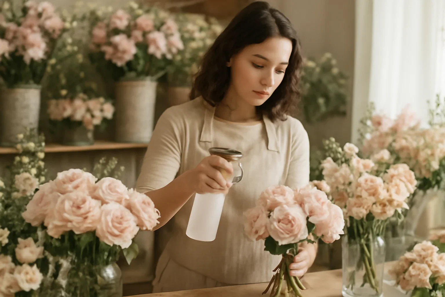 Editorial florist scene for flower care