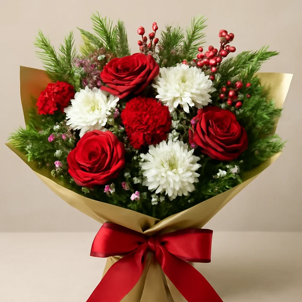 Wrapped arrangement for christmas flowers