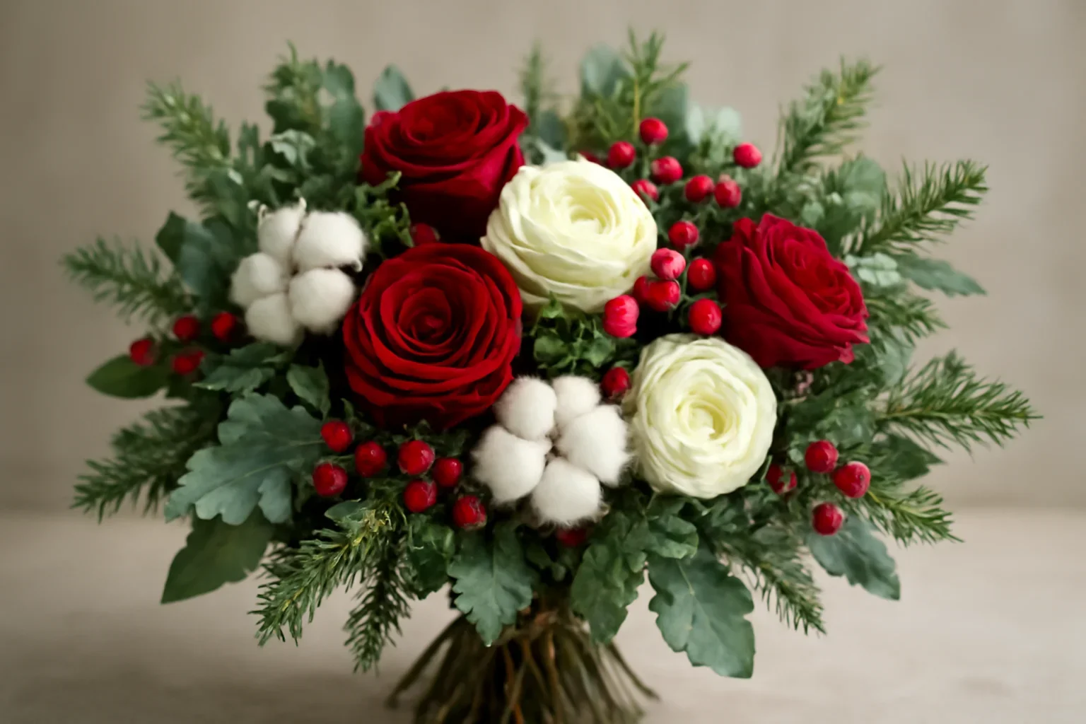 Fresh flowers styled for christmas flowers