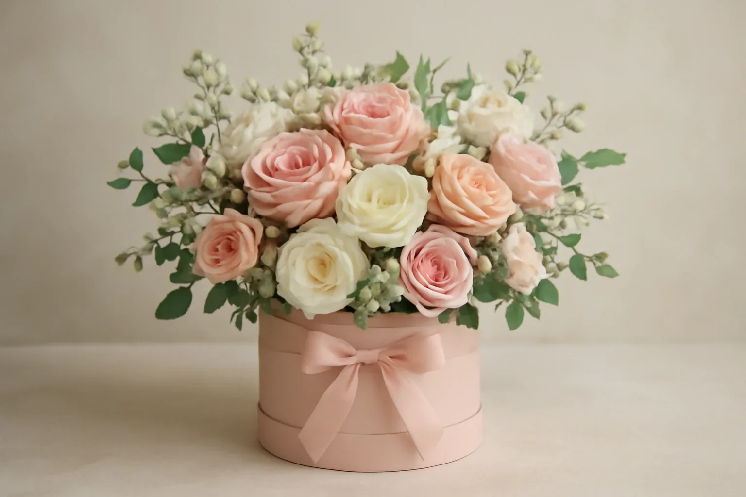 Fresh flowers styled for hatbox flowers