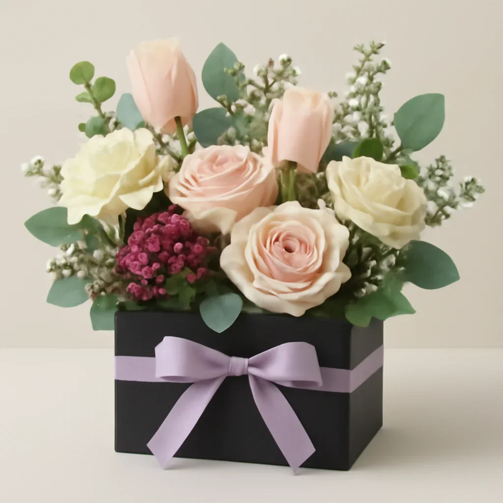 Wrapped arrangement for modern box flowers