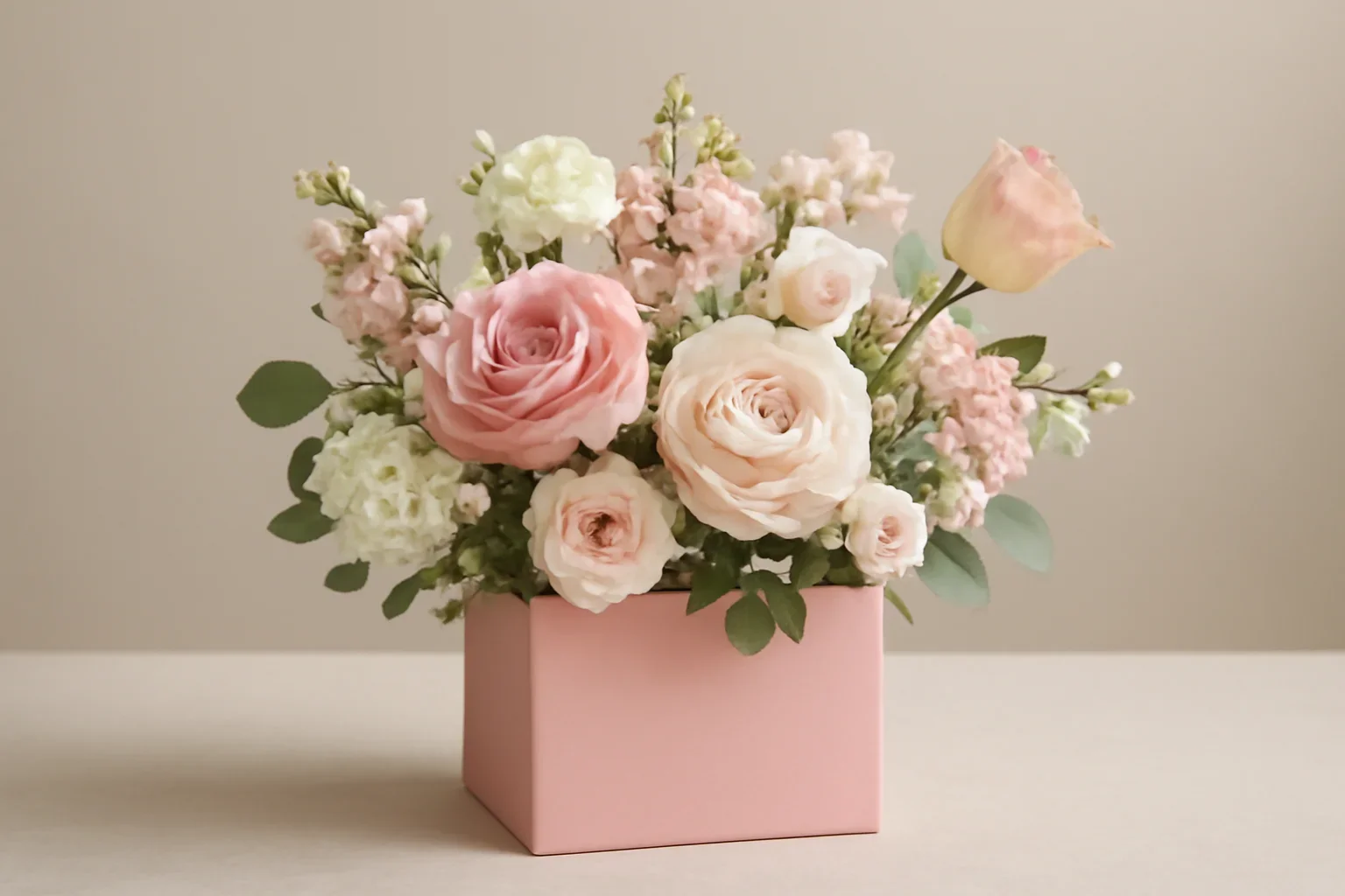 Fresh flowers styled for modern box flowers