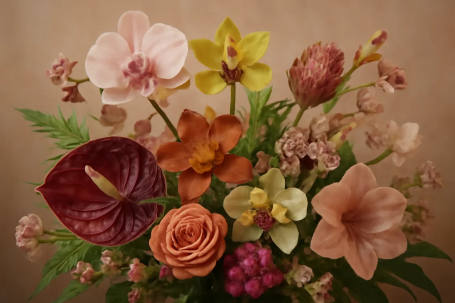 Fresh flowers styled for orchids & exotics