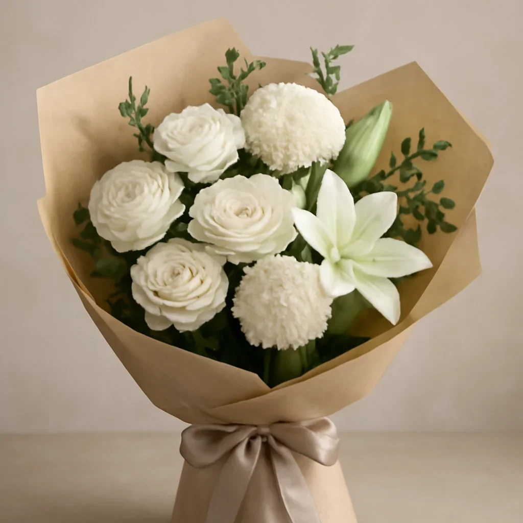 Wrapped arrangement for sympathy flowers