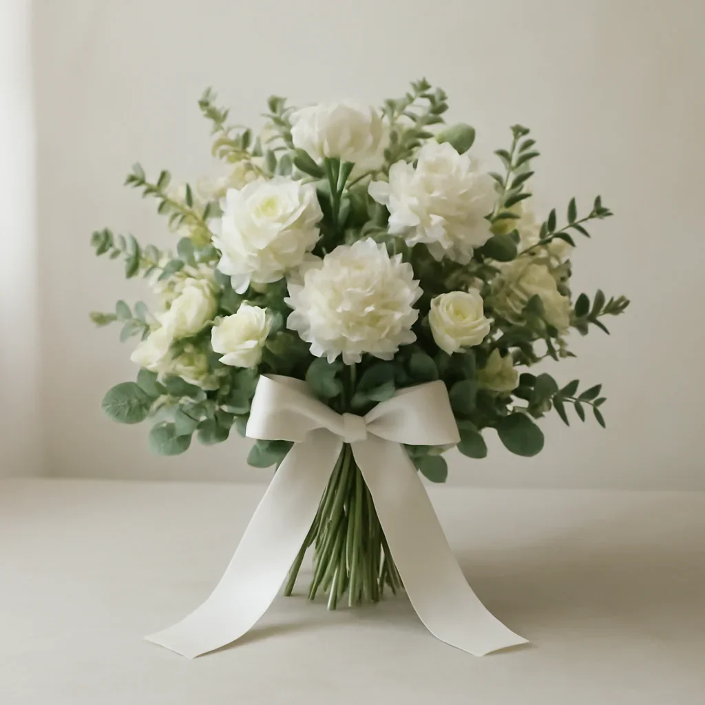 Finished sympathy arrangement with ribbon and understated presentation