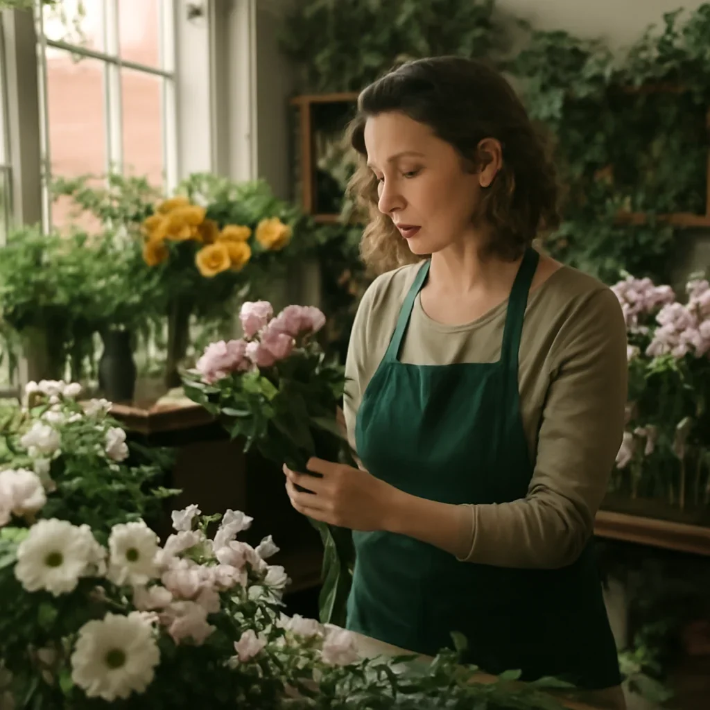Florist selecting fresh stems for an order going to Castleford