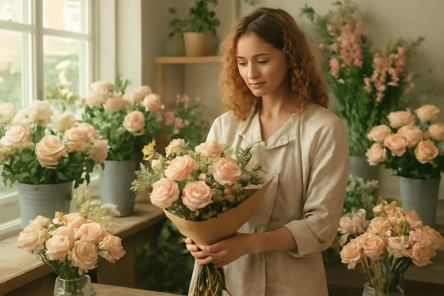 Editorial florist scene for same-day flower delivery